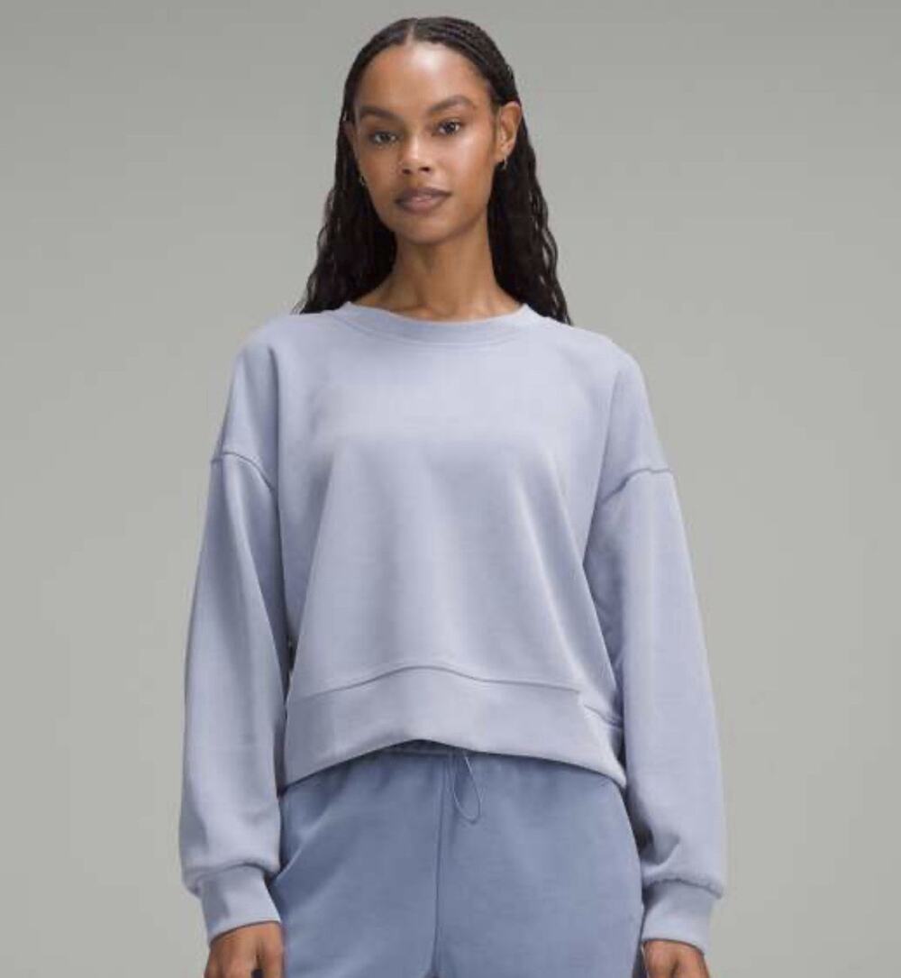 Lululemon Perfectly Oversized Crop Crew Blue Fleece Cotton Crewneck Sz 2